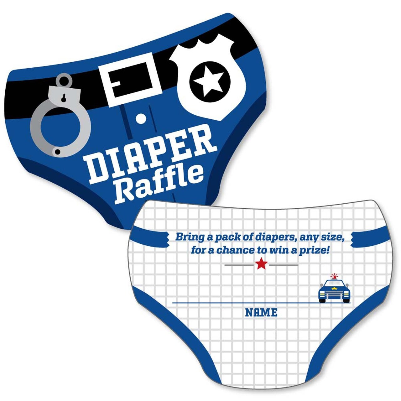 Big Dot of Happiness Calling All Units - Police - Diaper Shaped Raffle Ticket Inserts - Cop Baby Shower Activities - Diaper Raffle Game - Set of 24